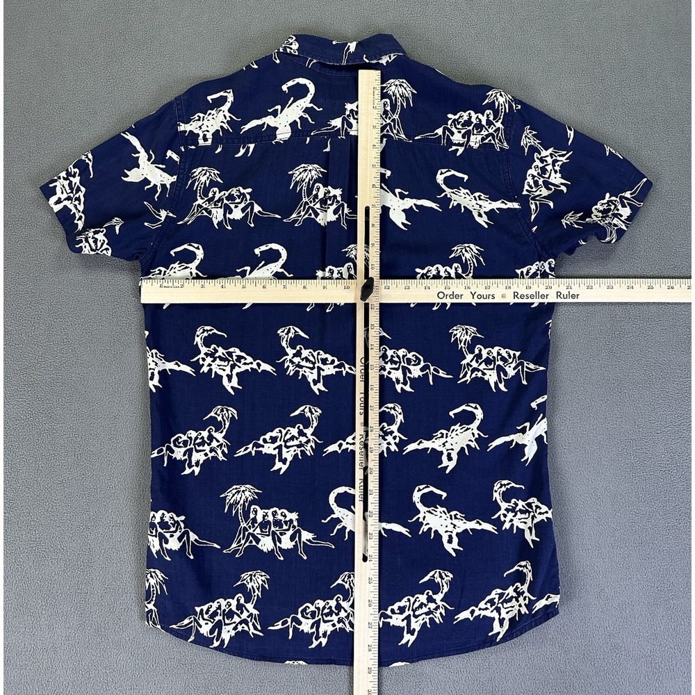 DEUS Ex Machina Shirt Small Blue Hawaiian Scorpion Beach Surfer Resort Viscose - Picture 6 of 10